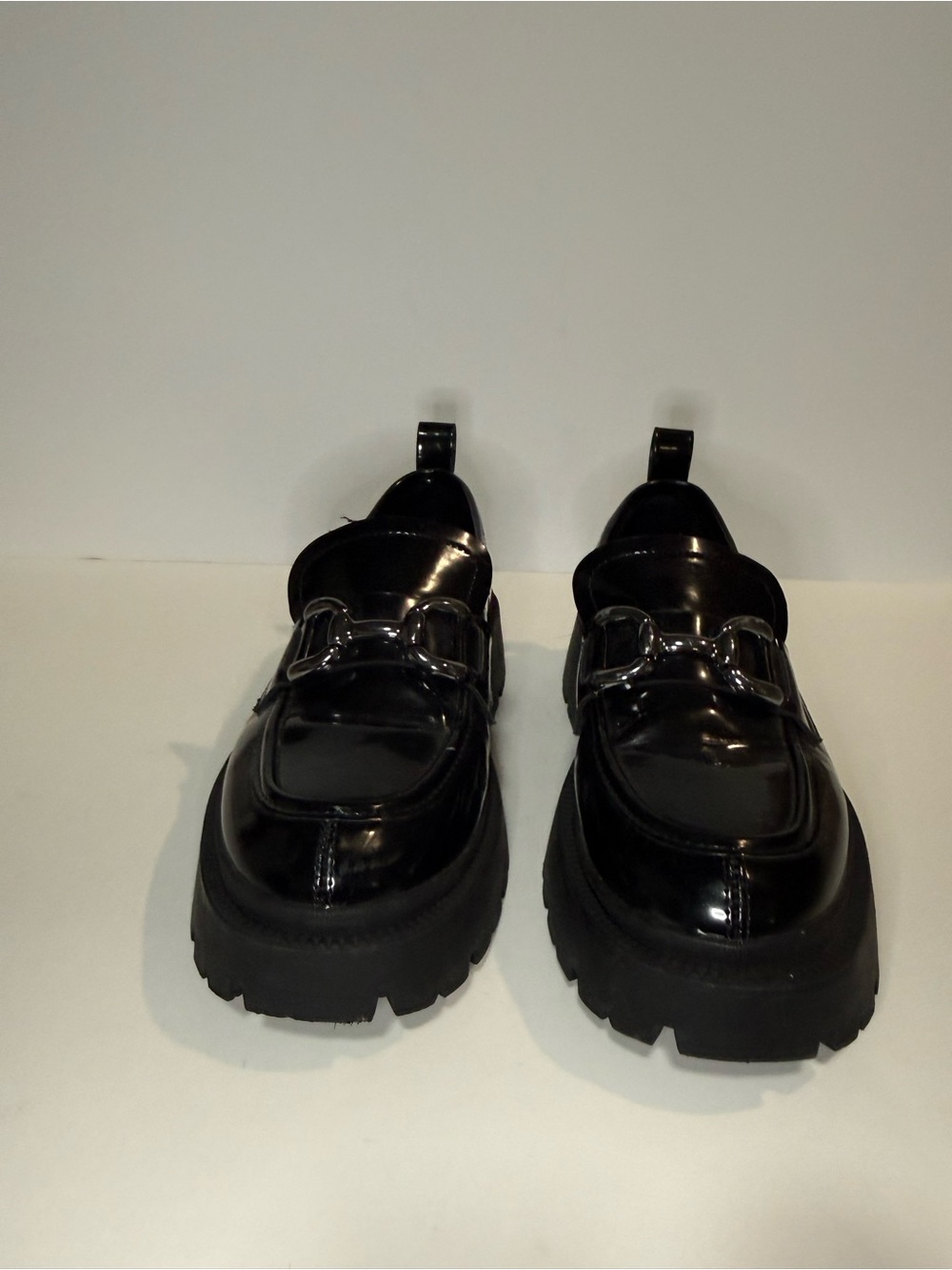 Madden Girl Black Patent Lug Sole Loafers with Metal Bit - Picture 4 of 9